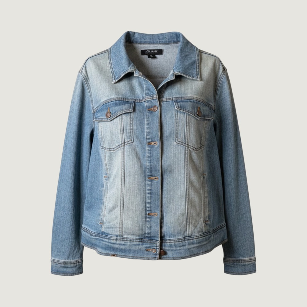 Joujou Women Plus Size 3X Light Wash Denim Trucker Jacket Stretch Blue Button Up